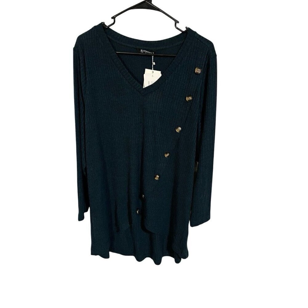 NWT bloomchic Women's 12 Ribbed Long Sleeve T-Shirt V-Neck Button Detail Ribbed